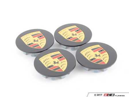 ES#3252662 - 00004460721 - Center Cap Set - Black with Colored Crests - Set of 4 center caps for 21" Cayenne Sport Edition wheels - Genuine Porsche - Porsche