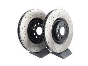 ES#2855303 - st127.33112rlKT - Front Cross Drilled & Slotted Brake Rotors - Pair (345x30) - Upgrade to a slotted / drilled rotor for improved braking - StopTech - Volkswagen