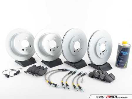ES#3247695 - 34111160915KT17 - Performance Front And Rear Brake Service Kit - Featuring ECS V5 rotors, Hawk HPS pads and ECS Exact Fit Stainless Steel Brake Lines - Assembled By ECS - BMW