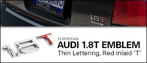 European Audi 1.8T Emblem - Thin Letters, Red Inlaid T