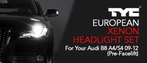 TYC Euro Xenon Headlight Set for Audi B8 A4/S4 09-12